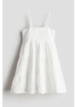 H & M - Muślinowa sukienka z marszczeniami - Biały ze sklepu H&M w kategorii Sukienki dziewczęce - zdjęcie 172631268