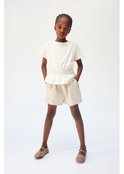 H & M - Top z bawełnianego dżerseju z baskinką - Biały ze sklepu H&M w kategorii Bluzki dziewczęce - zdjęcie 172631385