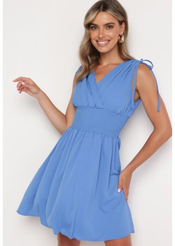 Niebieska Sukienka z Kopertowym Dekoltem Ściągana na Ramionach z Gumką w Talii Cornia ze sklepu Born2be Odzież w kategorii Sukienki - zdjęcie 172635135