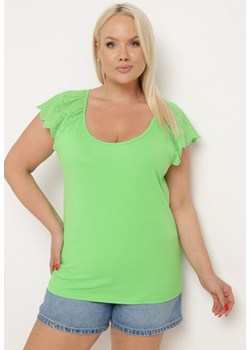 Zielona Bawełniana Bluzka z Haftowanym Rękawem Krissella ze sklepu Born2be Odzież w kategorii Bluzki damskie - zdjęcie 172635959