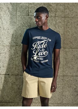 Sinsay - Koszulka z nadrukiem - granatowy ze sklepu Sinsay w kategorii T-shirty męskie - zdjęcie 172639415