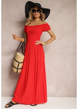 Czerwona Sukienka Hiszpanka z Wiskozy z Górą Marszczoną Gumkami Moallme ze sklepu Renee odzież w kategorii Sukienki - zdjęcie 172645135