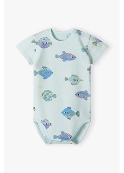 Body z krótkim rękawem - niebieskie w rybki - 5.10.15. ze sklepu 5.10.15 w kategorii Body niemowlęce - zdjęcie 172645247