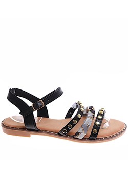 Czarne damskie sandały na płaskim obcasie /G6-2 16325 T109/ ze sklepu Pantofelek24.pl w kategorii Sandały damskie - zdjęcie 172645609