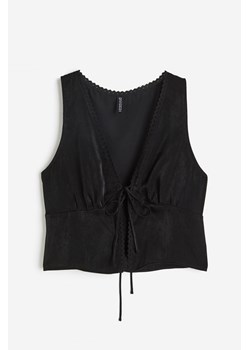 H & M - Satynowy top z wiązaniem - Czarny ze sklepu H&M w kategorii Bluzki damskie - zdjęcie 172651717