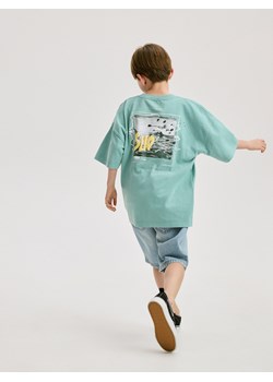 Reserved - T-shirt oversize z nadrukiem - miętowy ze sklepu Reserved w kategorii T-shirty chłopięce - zdjęcie 172653098