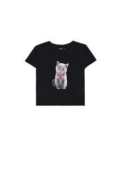 Cropp - Koszulka z nadrukiem kotka - czarny ze sklepu Cropp w kategorii Bluzki damskie - zdjęcie 172654226