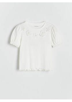 Reserved - T-shirt z aplikacją - złamana biel ze sklepu Reserved w kategorii Bluzki dziewczęce - zdjęcie 172654806