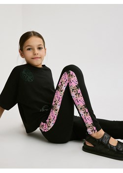 Reserved - Bawełniane legginsy z lampasami - czarny ze sklepu Reserved w kategorii Spodnie dziewczęce - zdjęcie 172654976
