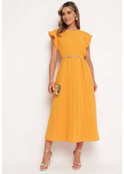 Pomarańczowa Plisowana Sukienka z Krótkim Rękawem Nlea ze sklepu Born2be Odzież w kategorii Sukienki - zdjęcie 172655728