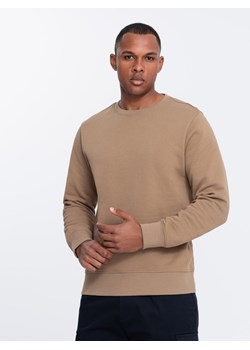 Męska bluza dresowa BASIC z okrągłym dekoltem - brązowa V2 OM-SSBN-0175 ze sklepu ombre w kategorii Bluzy męskie - zdjęcie 172656188