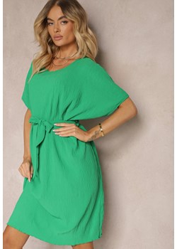 Zielona Pudełkowa Sukienka Wiązana w Talii Junolia ze sklepu Renee odzież w kategorii Sukienki - zdjęcie 172657178
