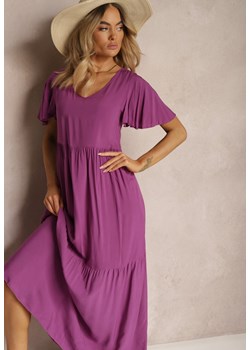Fioletowa Rozkloszowana Sukienka z Bawełny z Falbankami Dimante ze sklepu Renee odzież w kategorii Sukienki - zdjęcie 172657298