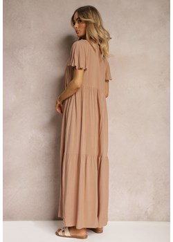 Beżowa Rozkloszowana Sukienka z Bawełny z Falbankami Dimante ze sklepu Renee odzież w kategorii Sukienki - zdjęcie 172657305