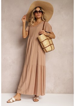 Beżowa Rozkloszowana Sukienka z Bawełny z Falbankami Dimante ze sklepu Renee odzież w kategorii Sukienki - zdjęcie 172657309