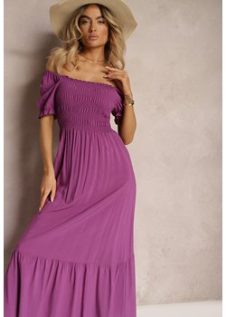Fioletowa Rozkloszowana Sukienka z Bawełny Typu Hiszpanka z Marszczoną Górą Xilvia ze sklepu Renee odzież w kategorii Sukienki - zdjęcie 172657388