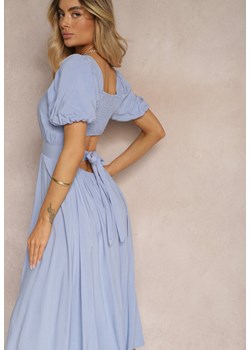 Niebieska Wiskozowa Sukienka o Rozkloszowanym Kroju z Wycięciem na Plecach i Wiązaniem Dimiella ze sklepu Renee odzież w kategorii Sukienki - zdjęcie 172657496