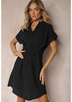 Czarna Sukienka na Lato z Bawełny ze Sznureczkiem w Talii Rufalia ze sklepu Renee odzież w kategorii Sukienki - zdjęcie 172657508