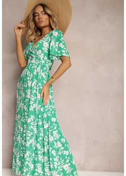 Ciemnozielona Kopertowa Sukienka Maxi z Gumką w Pasie i Wiązaniem na Plecach Dangela ze sklepu Renee odzież w kategorii Sukienki - zdjęcie 172657799