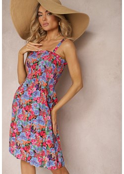 Różowo-Fioletowa Sukienka z Wiskozy na Ramiączkach z Gumką w Pasie i Guzikami Pevlea ze sklepu Renee odzież w kategorii Sukienki - zdjęcie 172657839