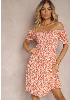Pomarańczowa Sukienka z Wiskozy Typu Hiszpanka z Marszczoną Górą Pralea ze sklepu Renee odzież w kategorii Sukienki - zdjęcie 172657857