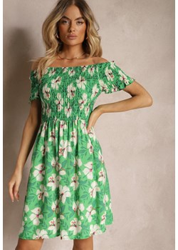 Zielona Rozkloszowana Sukienka Hiszpanka z Gumką w Talii w Kwiaty Nametris ze sklepu Renee odzież w kategorii Sukienki - zdjęcie 172658059