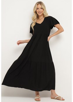 Czarna Bawełniana Sukienka o Rozkloszowanym Kroju z Falbanką Dimalee ze sklepu Born2be Odzież w kategorii Sukienki - zdjęcie 172659106