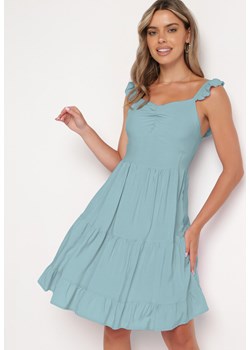 Jasnoniebieska Sukienka na Ramiączkach o Rozkloszowanym Kroju z Falbanką Tristia ze sklepu Born2be Odzież w kategorii Sukienki - zdjęcie 172660287