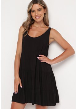 Czarna Bawełniana Rozkloszowana Sukienka na Ramiączkach z Falbanami Criselles ze sklepu Born2be Odzież w kategorii Sukienki - zdjęcie 172660508