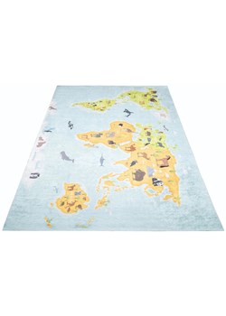 Niebiesko-kolorowy dywan dla dzieci z mapą - Asan 3X ze sklepu Edinos.pl w kategorii Tekstylia dziecięce - zdjęcie 172661469
