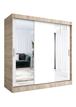 Szafa przesuwna dąb sonoma + biały 200 cm - Seko 6X ze sklepu Edinos.pl w kategorii Szafy - zdjęcie 172661476