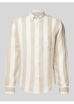 Koszula lniana o kroju regular fit ze wzorem w blokowe pasy ze sklepu Peek&Cloppenburg  w kategorii Koszule męskie - zdjęcie 172662165