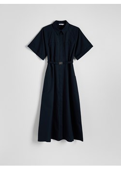 Reserved - Koszulowa sukienka midi z paskiem - granatowy ze sklepu Reserved w kategorii Sukienki - zdjęcie 172663746