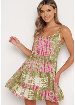Zielona Sukienka z Wiskozy na Cienkich Ramiączkach Genemia ze sklepu Born2be Odzież w kategorii Sukienki - zdjęcie 172664899