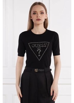 GUESS Sweter KAYLA LOGO RN SS SWTR | Slim Fit ze sklepu Gomez Fashion Store w kategorii Swetry damskie - zdjęcie 172868605