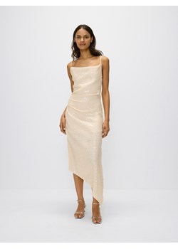 Reserved - Asymetryczna sukienka z cekinami - złamana biel ze sklepu Reserved w kategorii Sukienki - zdjęcie 172997728