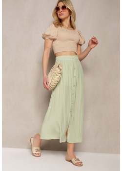Jasnozielona Rozkloszowana Spódnica Maxi z Gumką w Talii i Kieszeniami Kendrani ze sklepu Renee odzież w kategorii Spódnice - zdjęcie 172998659