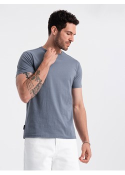 T-shirt męski klasyczny bawełniany BASIC - niebieski denim V7 OM-TSBS-0146 ze sklepu ombre w kategorii T-shirty męskie - zdjęcie 173000007