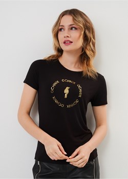 Czarny T-shirt damski z aplikacją ze sklepu OCHNIK w kategorii Bluzki damskie - zdjęcie 173001209