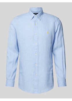 Koszula lniana o kroju custom fit z wyhaftowanym logo ze sklepu Peek&Cloppenburg  w kategorii Koszule męskie - zdjęcie 173005179