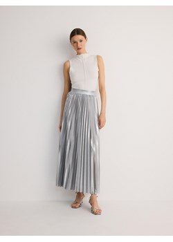 Reserved - Metalizowana spódnica midi z plisowaniem - srebrny ze sklepu Reserved w kategorii Spódnice - zdjęcie 173012887