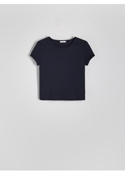 Reserved - T-shirt z merceryzowanej bawełny - granatowy ze sklepu Reserved w kategorii Bluzki damskie - zdjęcie 173013167