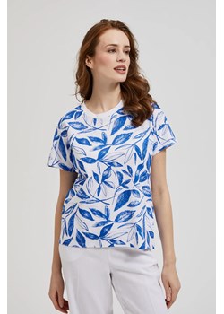 Bluzka z nadrukiem liści niebieska ze sklepu Moodo.pl w kategorii Bluzki damskie - zdjęcie 173014948