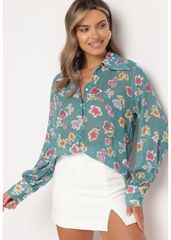 Zielona Koszula z Transparentnej Tkaniny w Kwiaty Brumelia ze sklepu Born2be Odzież w kategorii Koszule damskie - zdjęcie 173020449