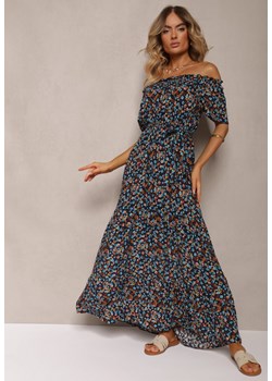 Granatowa Bawełniana Sukienka Hiszpanka w Kwiatowy Print Rissamond ze sklepu Renee odzież w kategorii Sukienki - zdjęcie 173024137