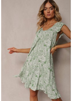 Zielona Sukienka z Bawełny o Rozkloszowanym Kroju z Falbankami Liloa ze sklepu Renee odzież w kategorii Sukienki - zdjęcie 173024157