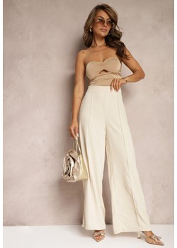 Beżowe Garniturowe Szerokie Spodnie High Waist Rissetto ze sklepu Renee odzież w kategorii Spodnie damskie - zdjęcie 173024265