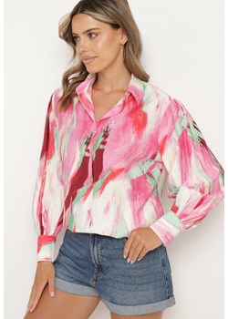 Różowa Koszula z Długim Rękawem i Kolorowym Printem Tertatia ze sklepu Born2be Odzież w kategorii Koszule damskie - zdjęcie 173029019