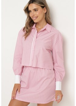 Różowy Komplet Koszula Zapinana na Guziki Spódnica z Gumką w Pasie Tiamalinda ze sklepu Born2be Odzież w kategorii Komplety i garnitury damskie - zdjęcie 173029296