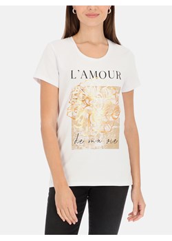 Dzianinowy t-shirt z połyskującym nadrukiem L'AF Tessa ze sklepu Eye For Fashion w kategorii Bluzki damskie - zdjęcie 173030528